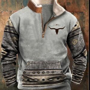 Men's Long Sleeve Half Zip Printed Casual European American Trendy Jacket Coat